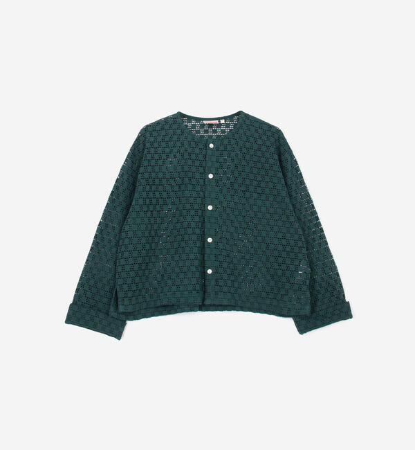  「INDIA INDUSTRY | スクエアレース クルーネックカーディガン WOMEN」|シャツ・ブラウス|DKGREEN