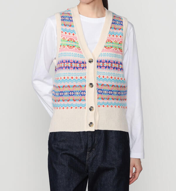  「ERIBE | フェアアイル Vネックニットベスト WOMEN」|ベスト・ジレ|