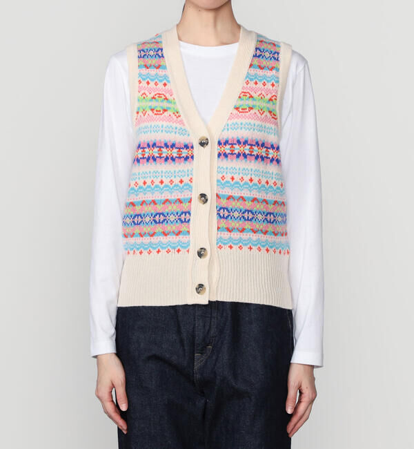  「ERIBE | フェアアイル Vネックニットベスト WOMEN」|ベスト・ジレ|