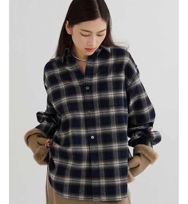  「ピケチェックシャツ」|シャツ・ブラウス|ネイビー