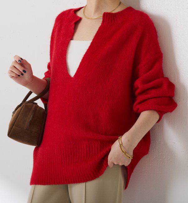  「エアリー深Vニット」|ニット・セーター|レッド