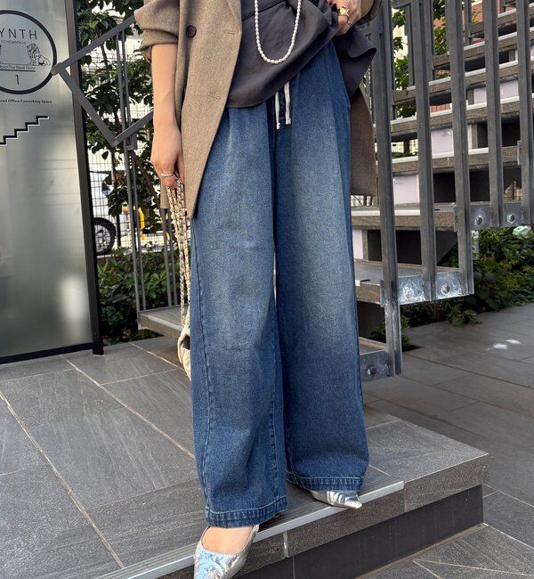  「【新色追加】デニムワイドイージーパンツ」|デニム|