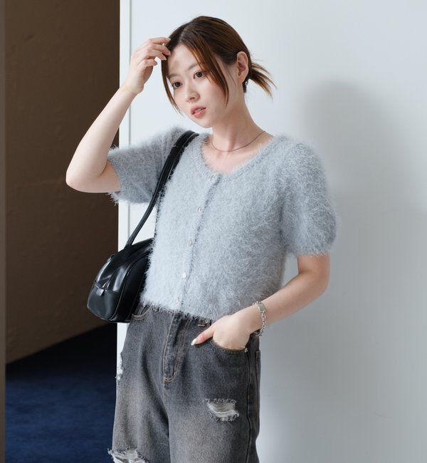  「【新色追加/セットアップ対応/前後2WAY】シャギー半袖カーディガン」|カーディガン|