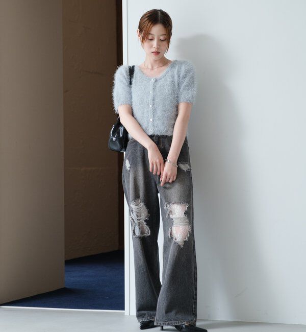  「【新色追加/セットアップ対応/前後2WAY】シャギー半袖カーディガン」|カーディガン|