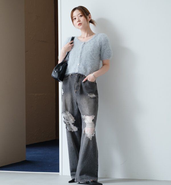  「【新色追加/セットアップ対応/前後2WAY】シャギー半袖カーディガン」|カーディガン|