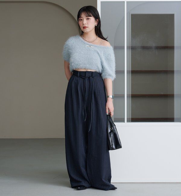  「【新色追加/セットアップ対応/前後2WAY】シャギー半袖カーディガン」|カーディガン|