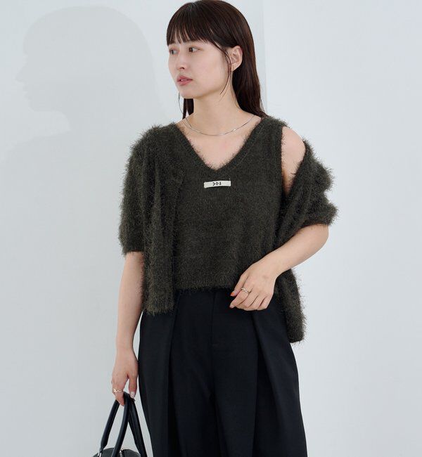  「【新色追加/セットアップ対応/前後2WAY】シャギー半袖カーディガン」|カーディガン|