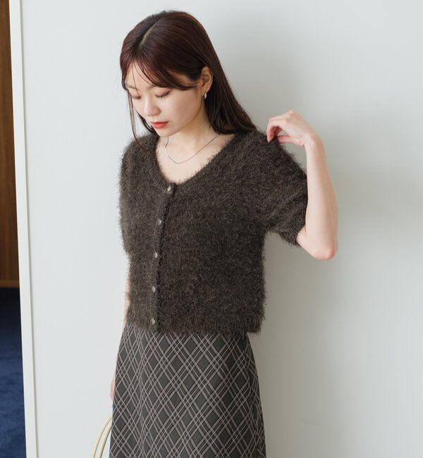  「【新色追加/セットアップ対応/前後2WAY】シャギー半袖カーディガン」|カーディガン|