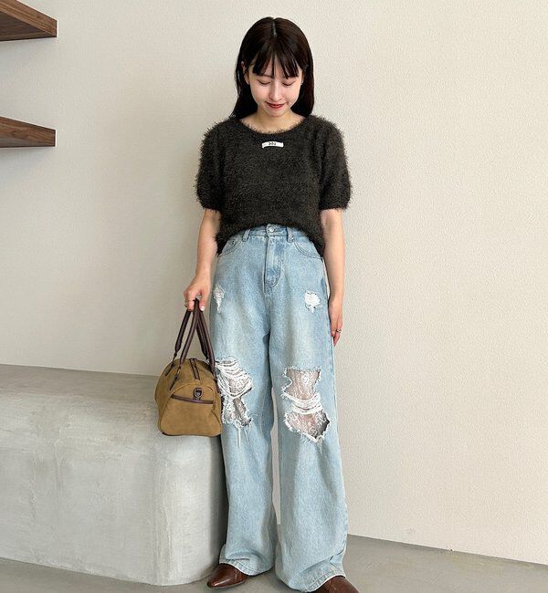  「【新色追加/セットアップ対応/前後2WAY】シャギー半袖カーディガン」|カーディガン|