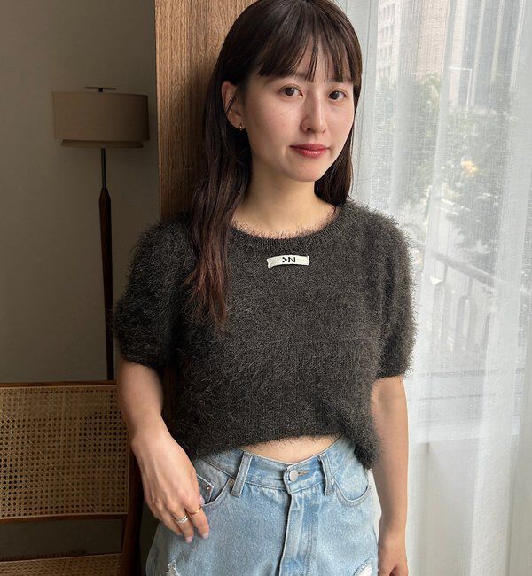  「【新色追加/セットアップ対応/前後2WAY】シャギー半袖カーディガン」|カーディガン|