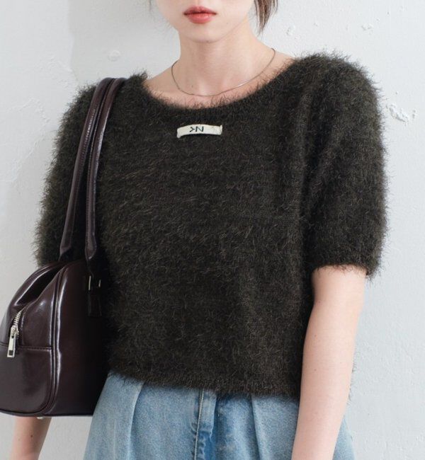  「【新色追加/セットアップ対応/前後2WAY】シャギー半袖カーディガン」|カーディガン|チャコールグレー