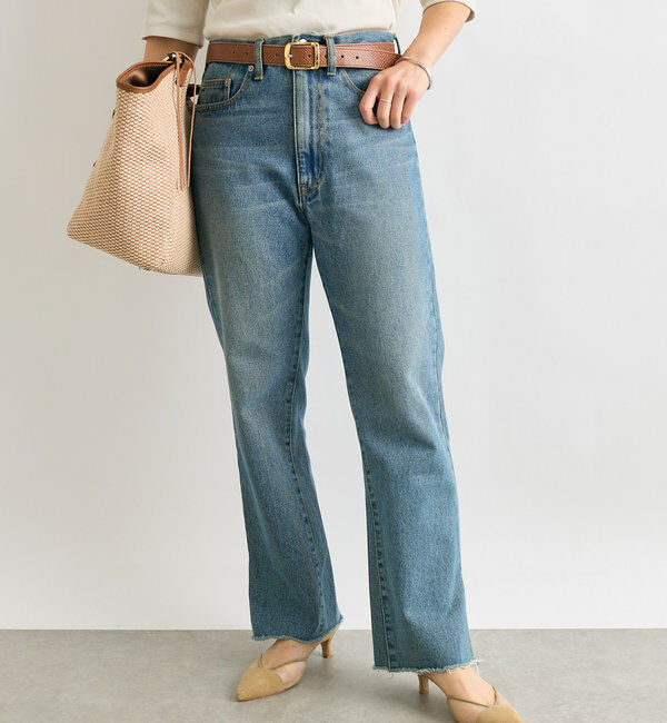  「【全骨格美脚見え！】slit DENIM」|デニム|ブルー