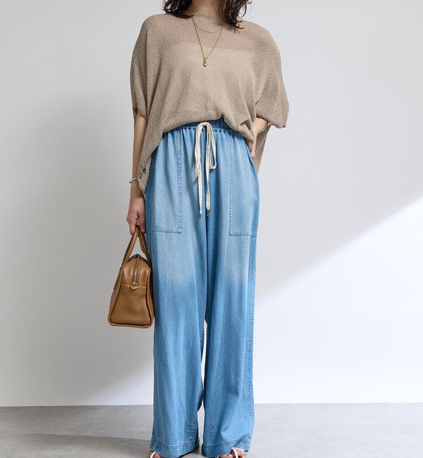  「【セットアップ可】ドレーピーデニムワイドパンツ」|チノ|