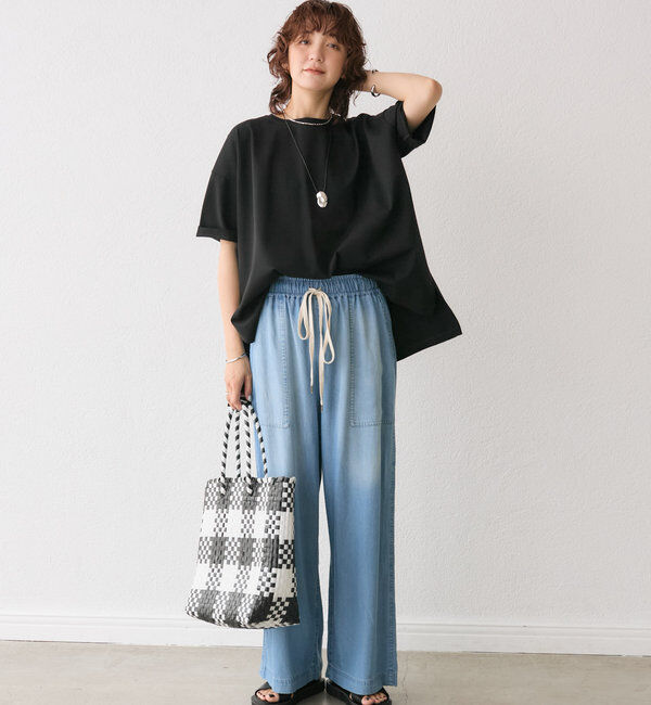  「【セットアップ可】ドレーピーデニムワイドパンツ」|チノ|