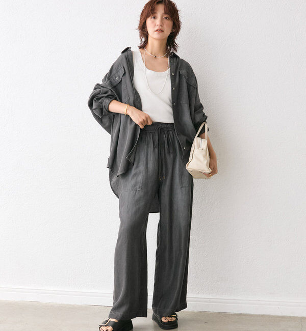  「【セットアップ可】ドレーピーデニムワイドパンツ」|チノ|
