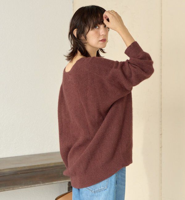  「【抜け感シルエット】ヘアリーウール片畦Vネックニット」|ニット・セーター|