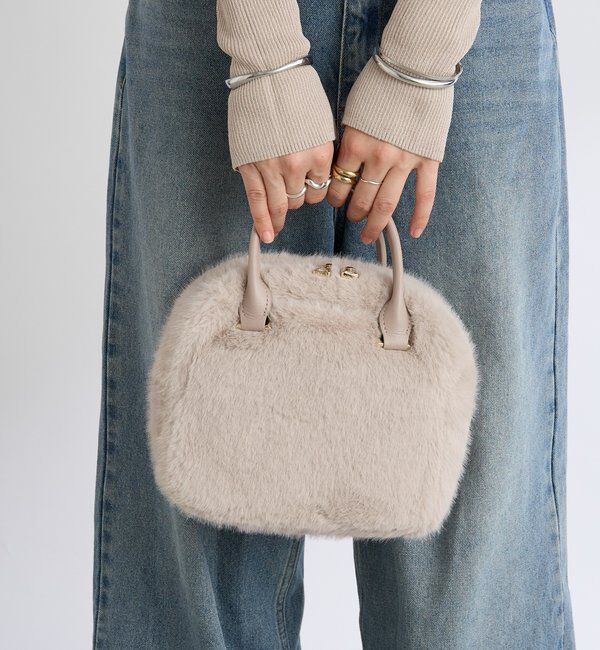  「【シーズンムード抜群】フェイクファーミニボストン」|クラッチバッグ|