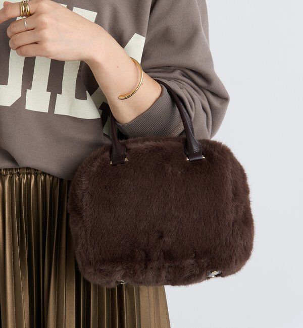  「【シーズンムード抜群】フェイクファーミニボストン」|クラッチバッグ|ダークブラウン