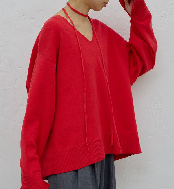  「【CHIKAコラボ】【着やせ&times;時短おしゃれ】タイ付き総針Vネックニット」|ニット・セーター|