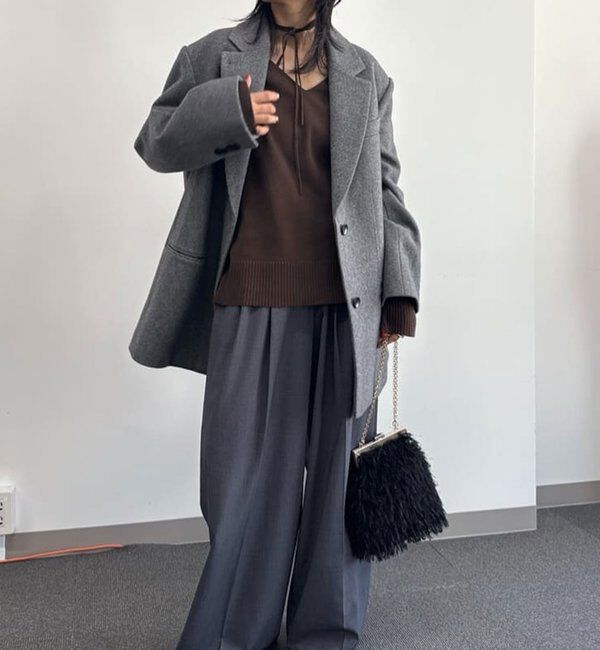  「【CHIKAコラボ】【着やせ&times;時短おしゃれ】タイ付き総針Vネックニット」|ニット・セーター|