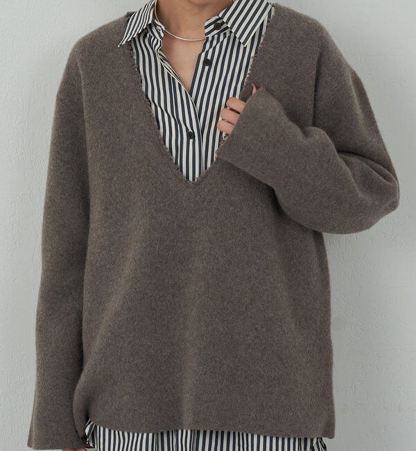  「【HERITANOVUM】 Vチュニックニット」|ニット・セーター|モカ