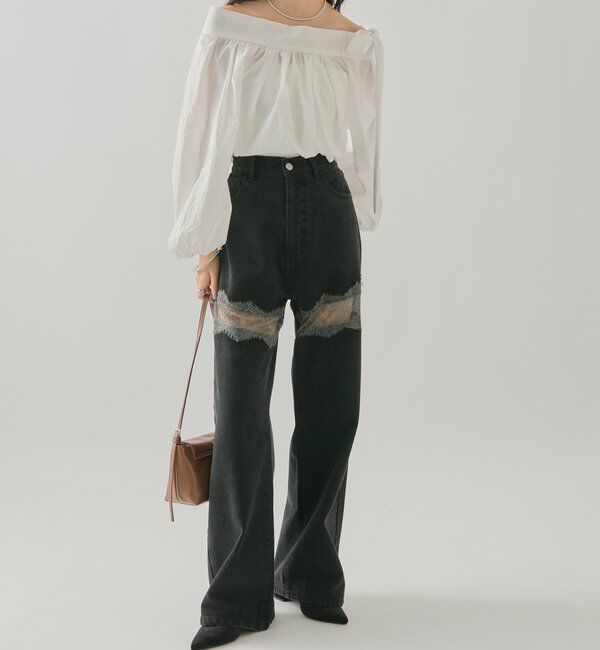  「レース切替デニム」|デニム|