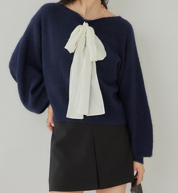  「リボン付きニット プルオーバー」|ニット・セーター|