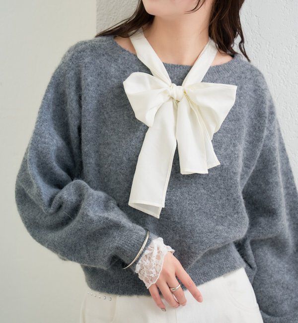  「リボン付きニット プルオーバー」|ニット・セーター|
