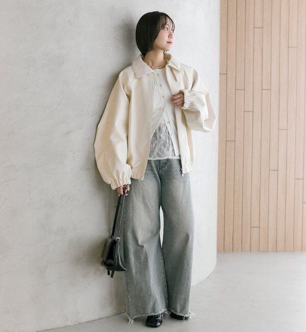  「バルーンスリーブフェイクレザーブルゾン」|ブルゾン・スタジャン|