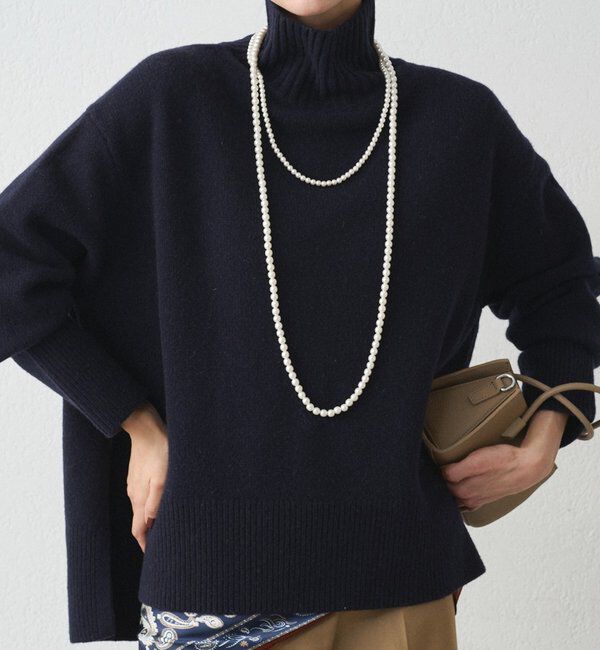  「ウール100タートルニット」|ニット・セーター|ネイビー