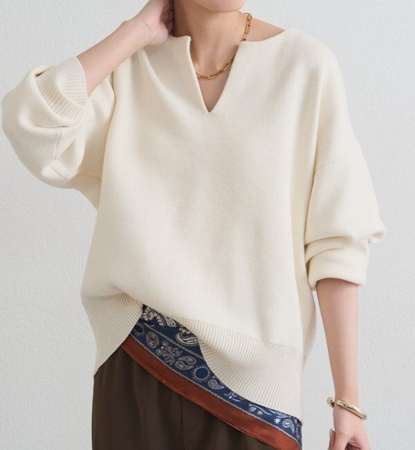  「【@_shirabe.s_コラボ】スウェットライクスキッパーニット」|ニット・セーター|アイボリー