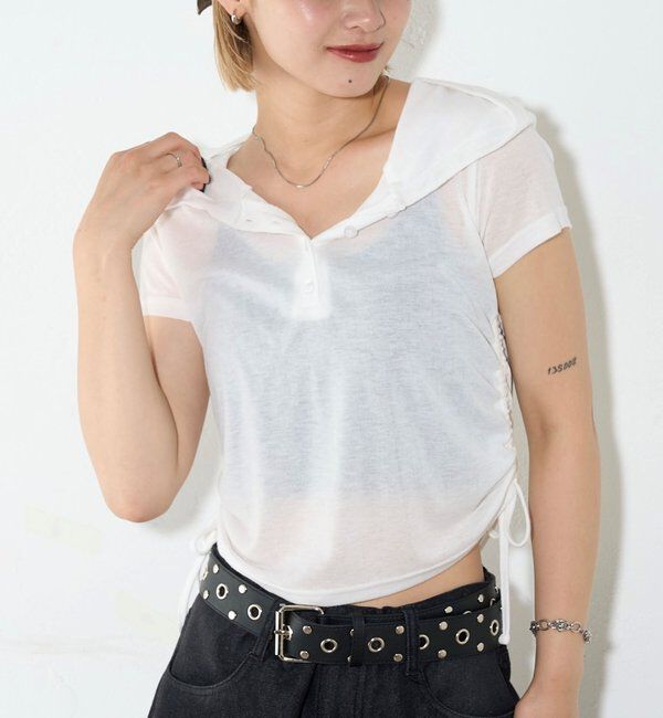  「【新色レース】シアー/レース  ヘンリー半袖パーカー」|Tシャツ・カットソー|