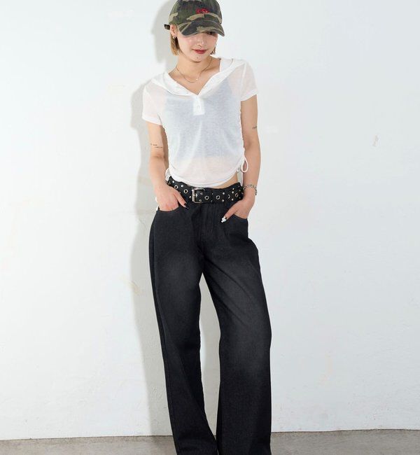  「【新色レース】シアー/レース  ヘンリー半袖パーカー」|Tシャツ・カットソー|