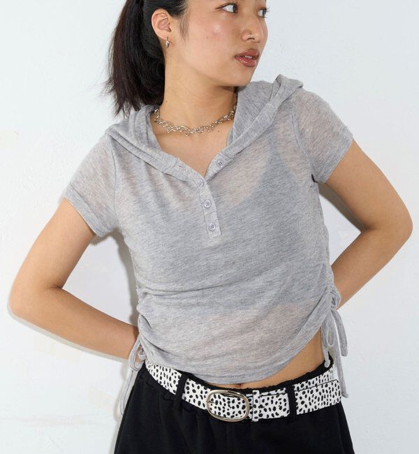  「【新色レース】シアー/レース  ヘンリー半袖パーカー」|Tシャツ・カットソー|