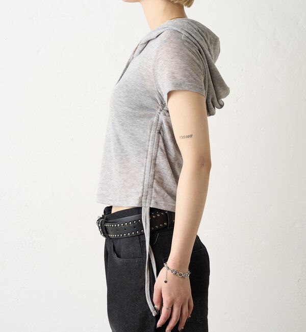  「【新色レース】シアー/レース  ヘンリー半袖パーカー」|Tシャツ・カットソー|