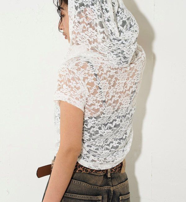  「【新色レース】シアー/レース  ヘンリー半袖パーカー」|Tシャツ・カットソー|