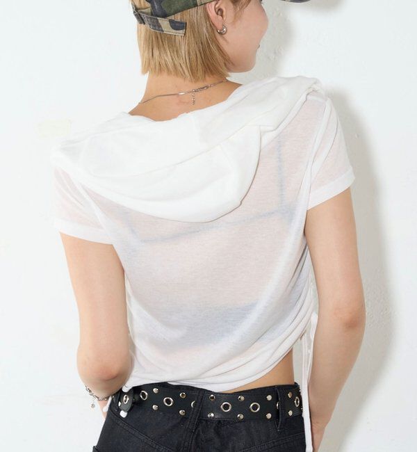  「【新色レース】シアー/レース  ヘンリー半袖パーカー」|Tシャツ・カットソー|