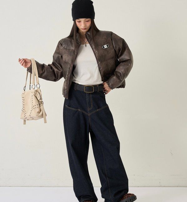  「【UNISEXS】S LOGO VINTAGE-LIKE LEATHER BLO」|ブルゾン・スタジャン|