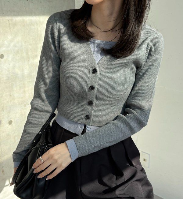  「バイカラーレイヤードカーディガン」|カーディガン|グレー