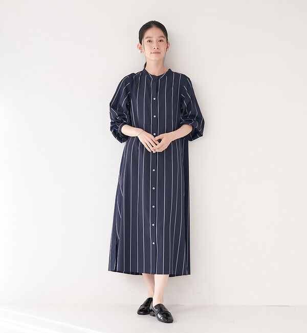 collex「＜手洗い可能＞ストライプフレアシャツワンピース」|ワンピース|ネイビー