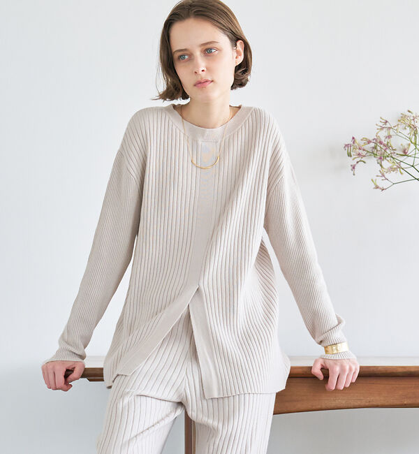 collex「【セットアップ対応】フロント スリット リブプルオーバー」|ニット・セーター|ベージュ