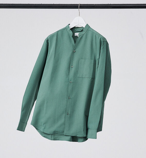 ABAHOUSE「【定番】ストレッチ ノーカラー Vネック シャツ」|シャツ・ブラウス|グリーン系その他1