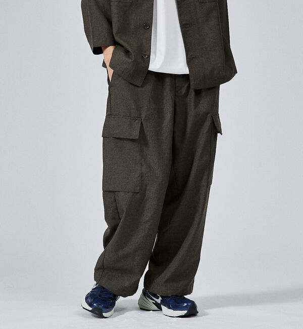 ABAHOUSE「【セットアップ対応】リネンライク カーゴパンツ / ワイドパンツ」|その他|カーキ