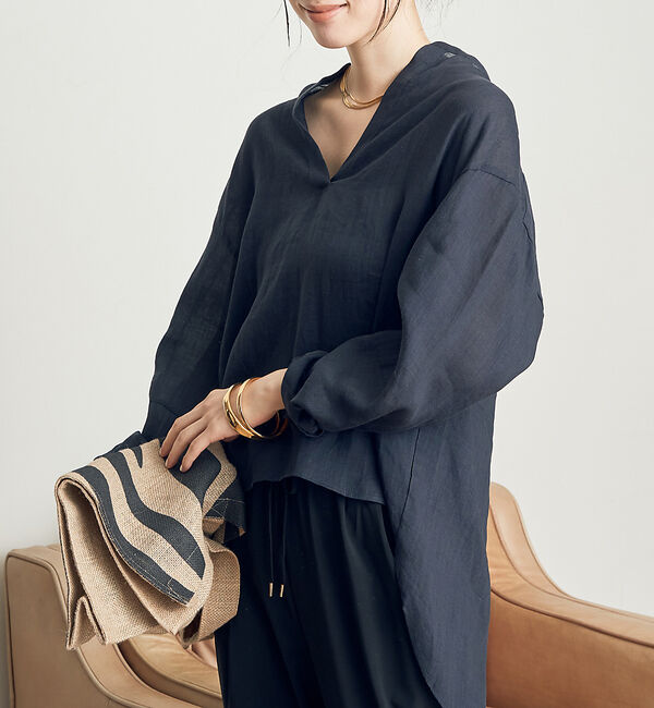 Rouge vif「麻混バックスリットスキッパーシャツ」|シャツ・ブラウス|ダークネイビー