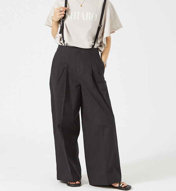 Rouge vif「サスペンダーワイドタックパンツ」|その他|ブラック