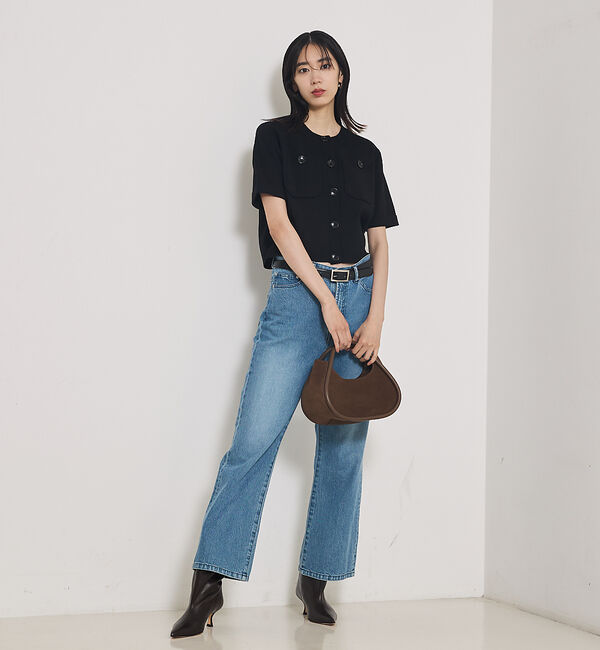 qualite「【e&times;qualite】フレアークロップドデニム」|デニム|