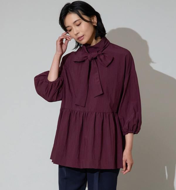 TIARA「ハイネックリボンペプラムブブラウス」|シャツ・ブラウス|ボルドー