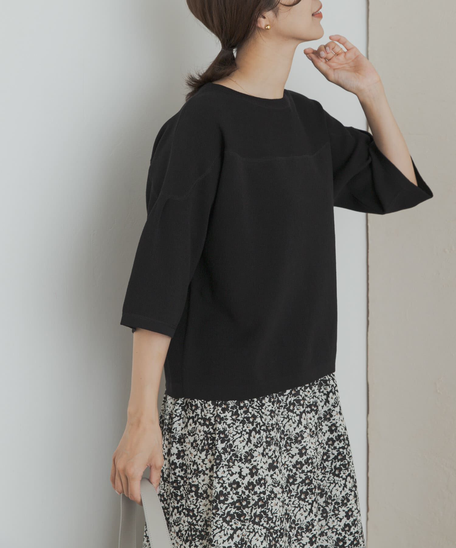 URBAN RESEARCH DOORS「ダブルジャガードボートネックニット」|ニット・セーター|ブラック