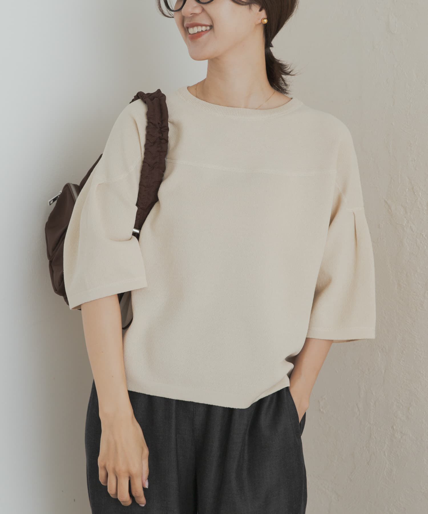 URBAN RESEARCH DOORS「ダブルジャガードボートネックニット」|ニット・セーター|ベージュ