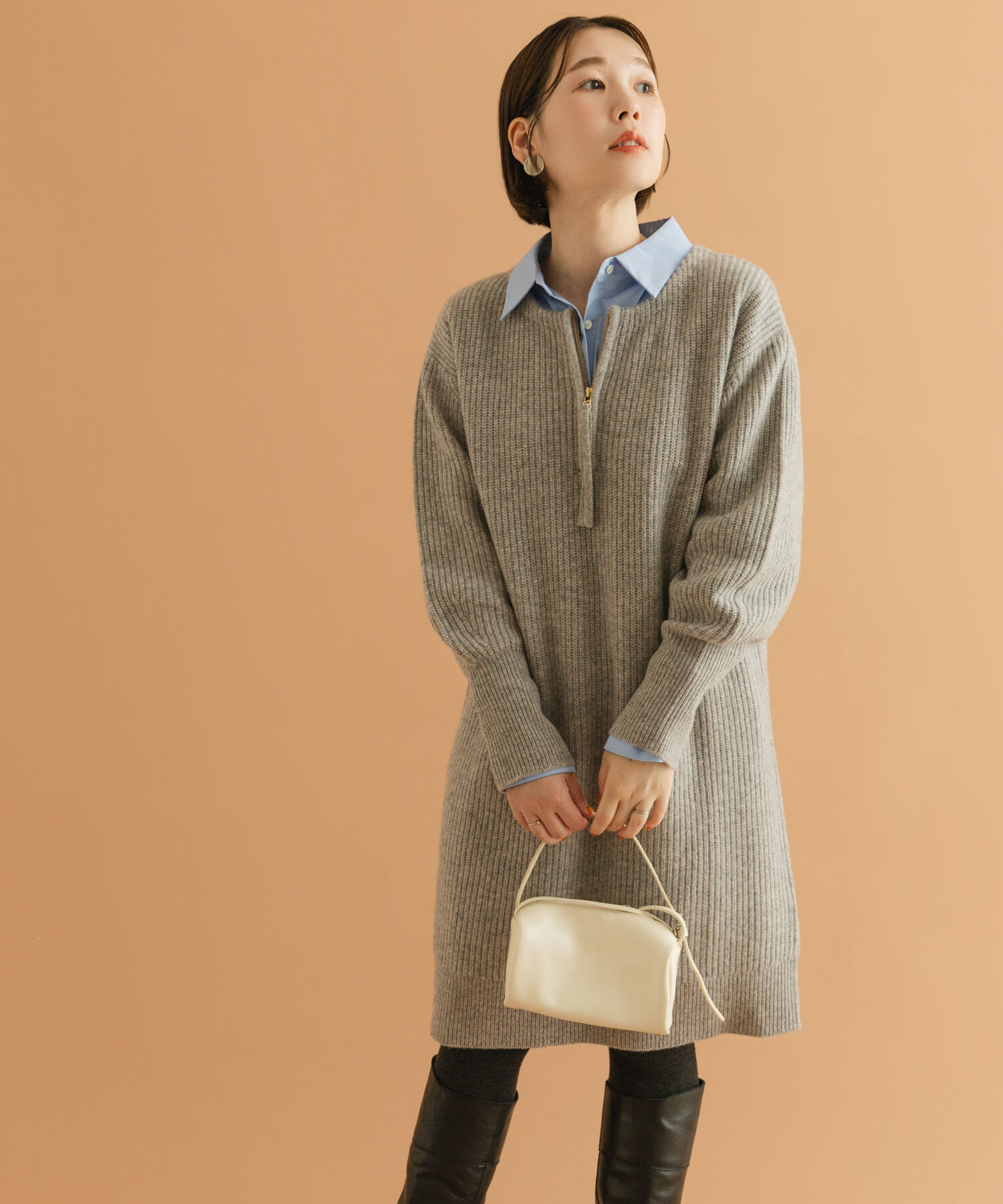 URBAN RESEARCH ROSSO「F by ROSSO　ハミルトン片畦ハーフZIPミニワンピース」|ワンピース|